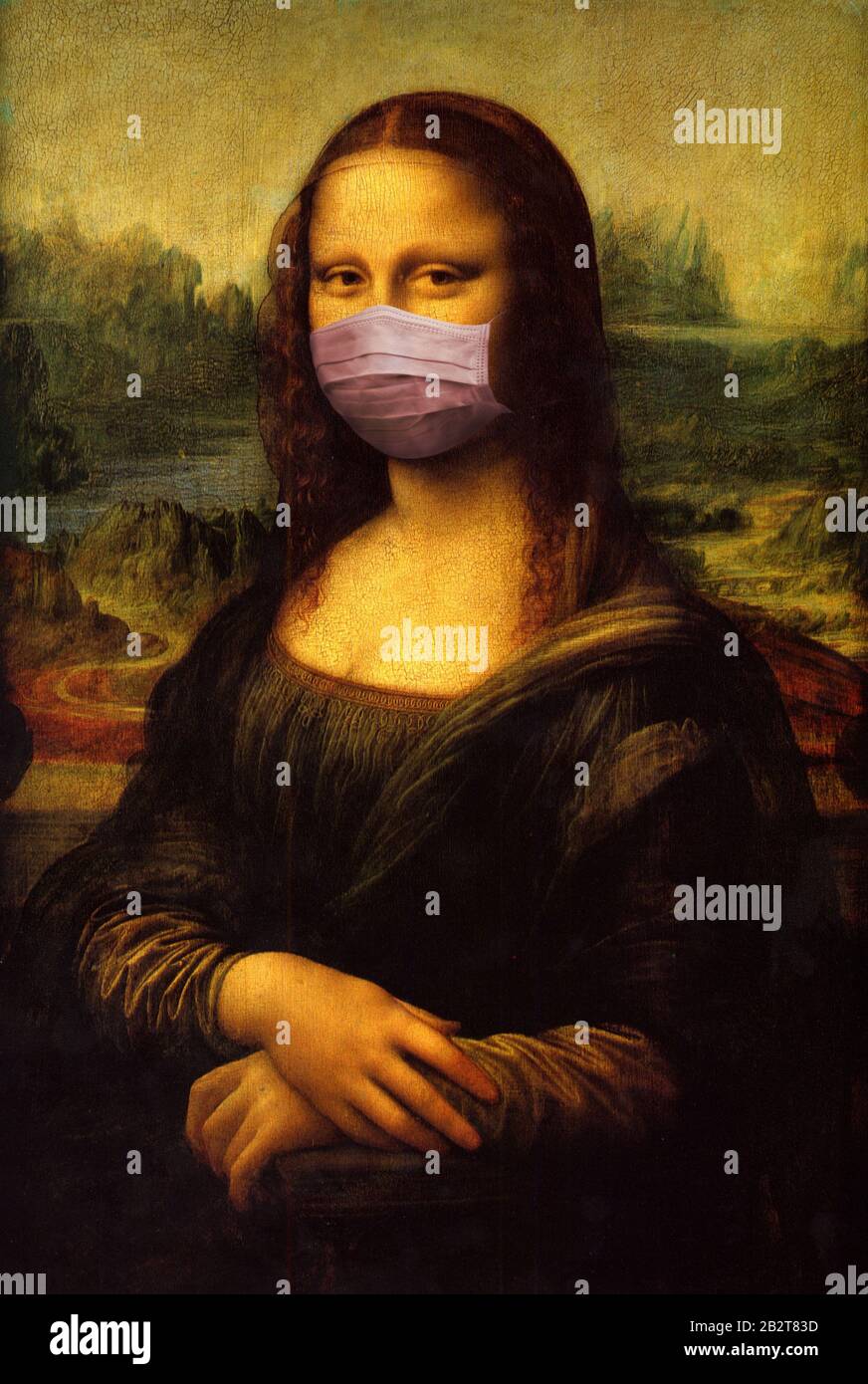 Famous painting with a face mask. Digital montage. Concept for coronavirus outbreak in Italy. Stock Photo