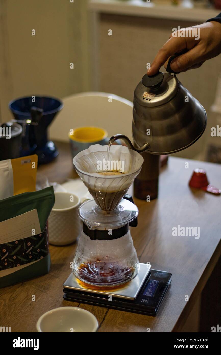 Devices for Alternative coffee brewing. Transparent glass pour over