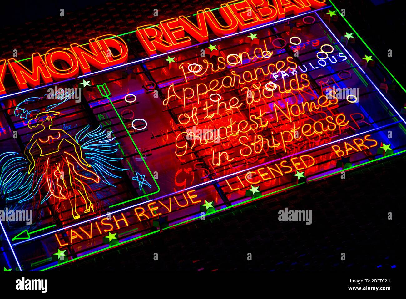 Neon sign for Raymond Revuebar strip club in Soho, London, UK Stock Photo