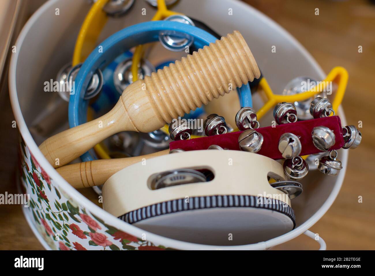 A selection of musical instruments in a Montessori nursery, UK Stock Photo