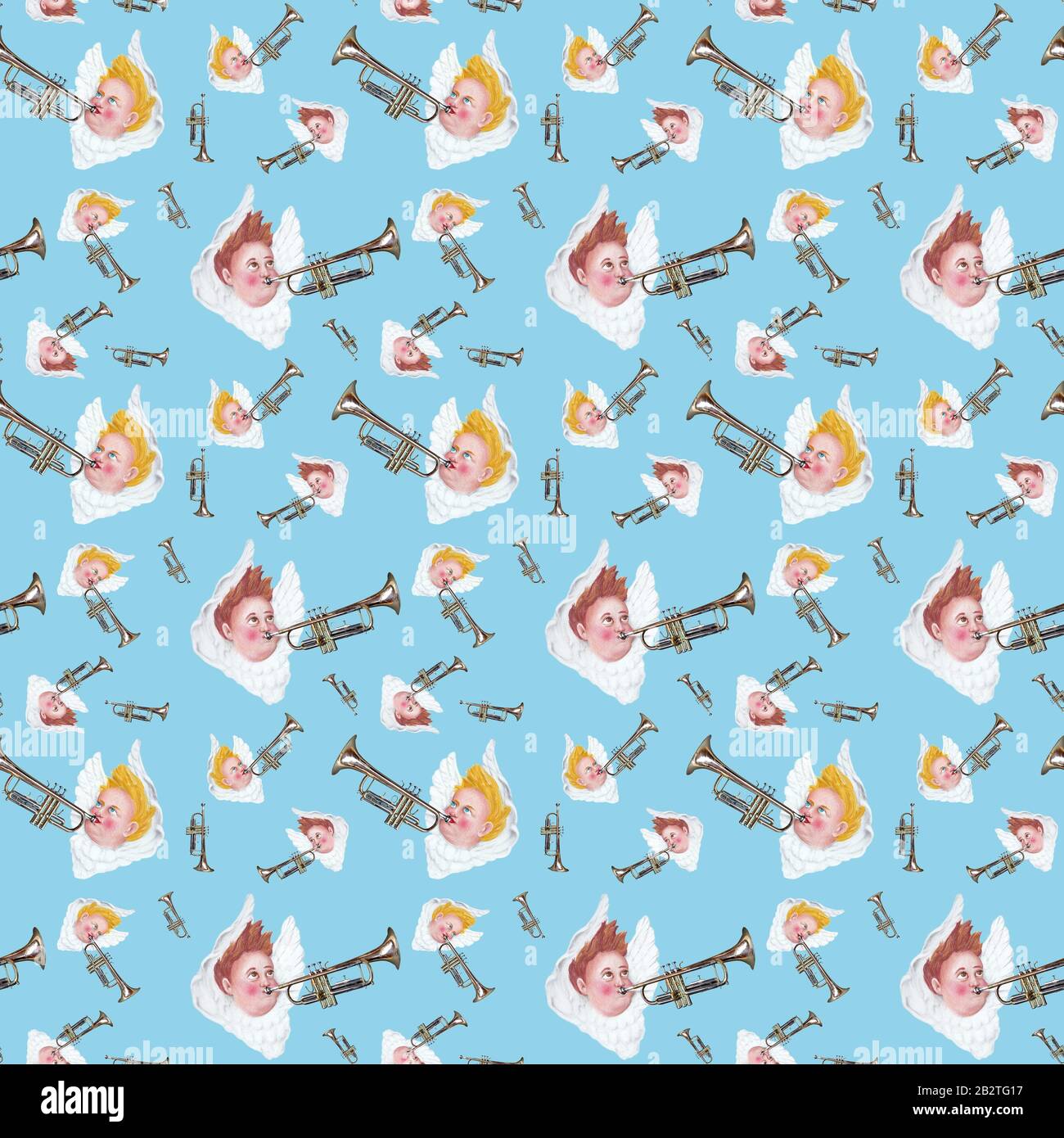 Wallpaper, gift wrapping paper, seamless pattern, blowing angels with