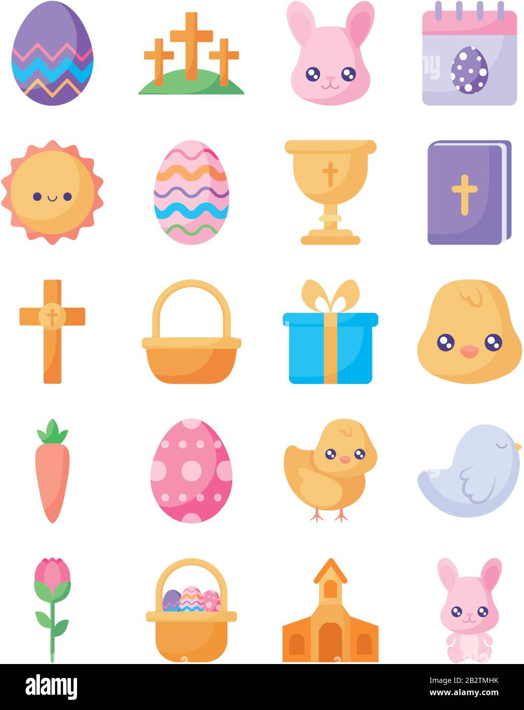 Happy easter flat style icon set design, Spring decoration holiday ...