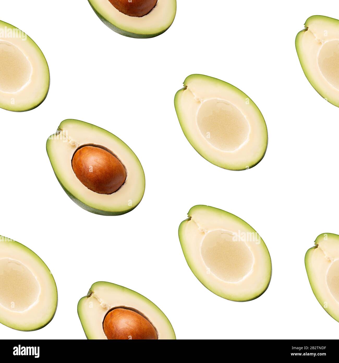 pattern with avocado slices on a white background. Stock Photo