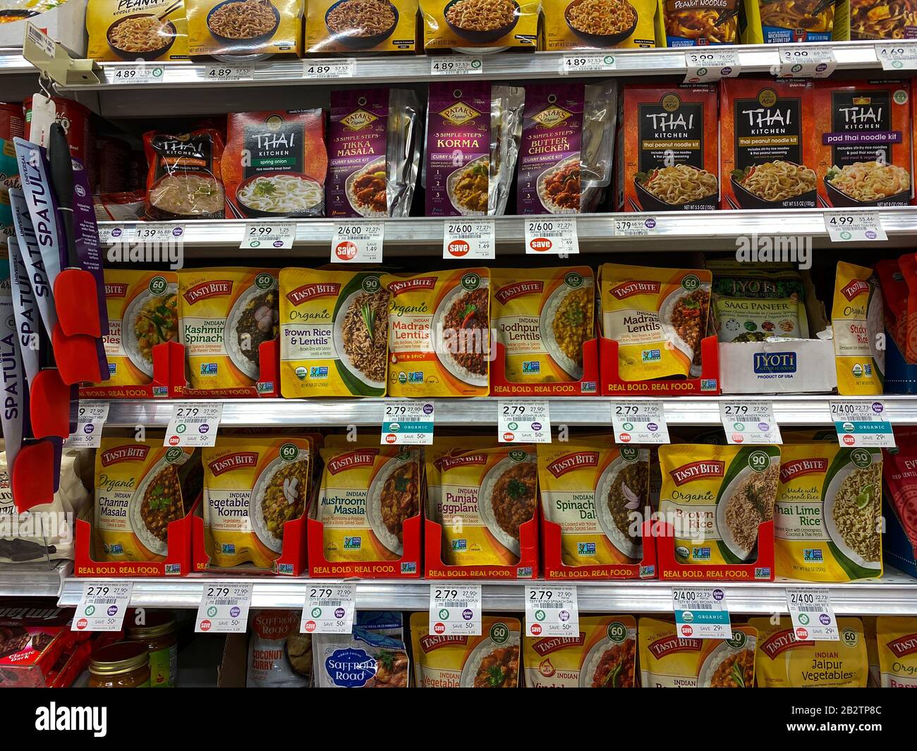 Orlando, FL/USA-2/12/20: The Asian and Indian Food aisle at a Publix grocery store with a variety of packages of food waiting for customers to purchas Stock Photo