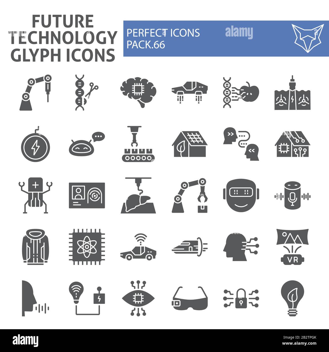 Future technology glyph icon set, innovation symbols collection, vector