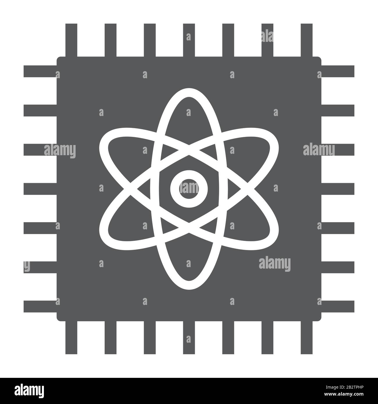 Quantum computing glyph icon, technology and processor, chip with atom ...