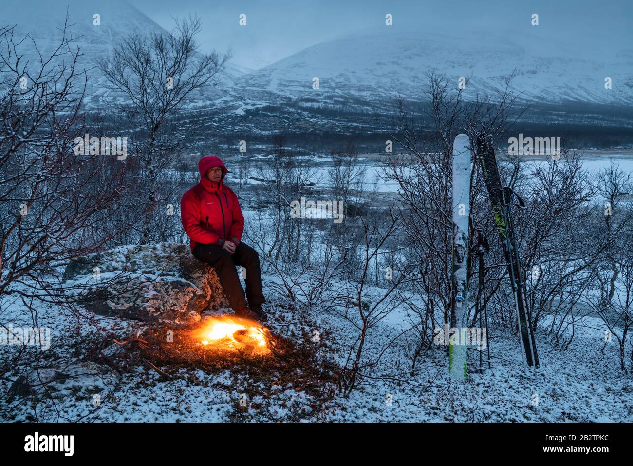 mondbeschienene Winterlandschaft, Muddsus Nationalaprk, Welterbe Laponia, Lappland, Schweden, November 2017 Stock Photo