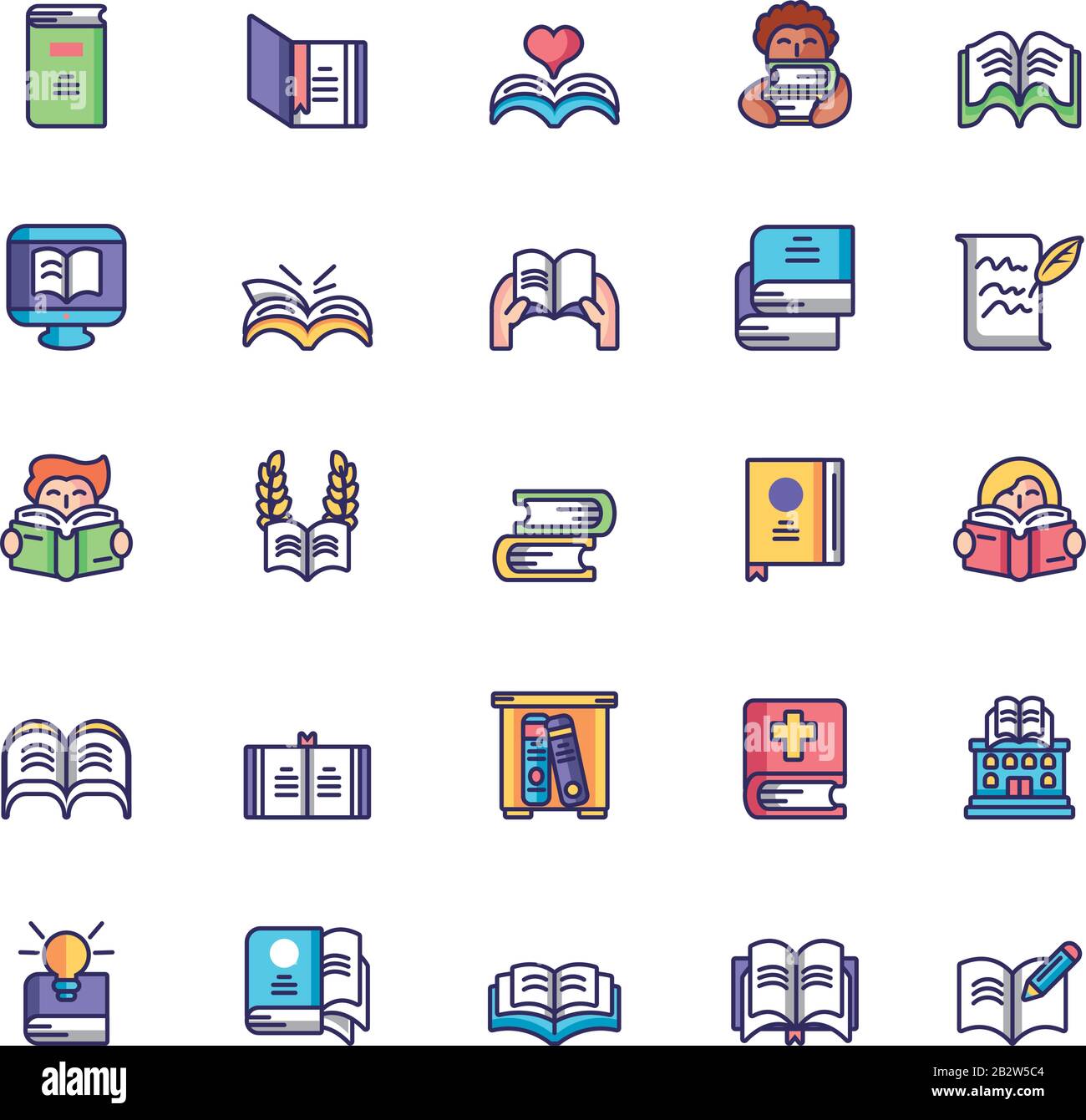 books and books icons set over white background, line and fill style ...