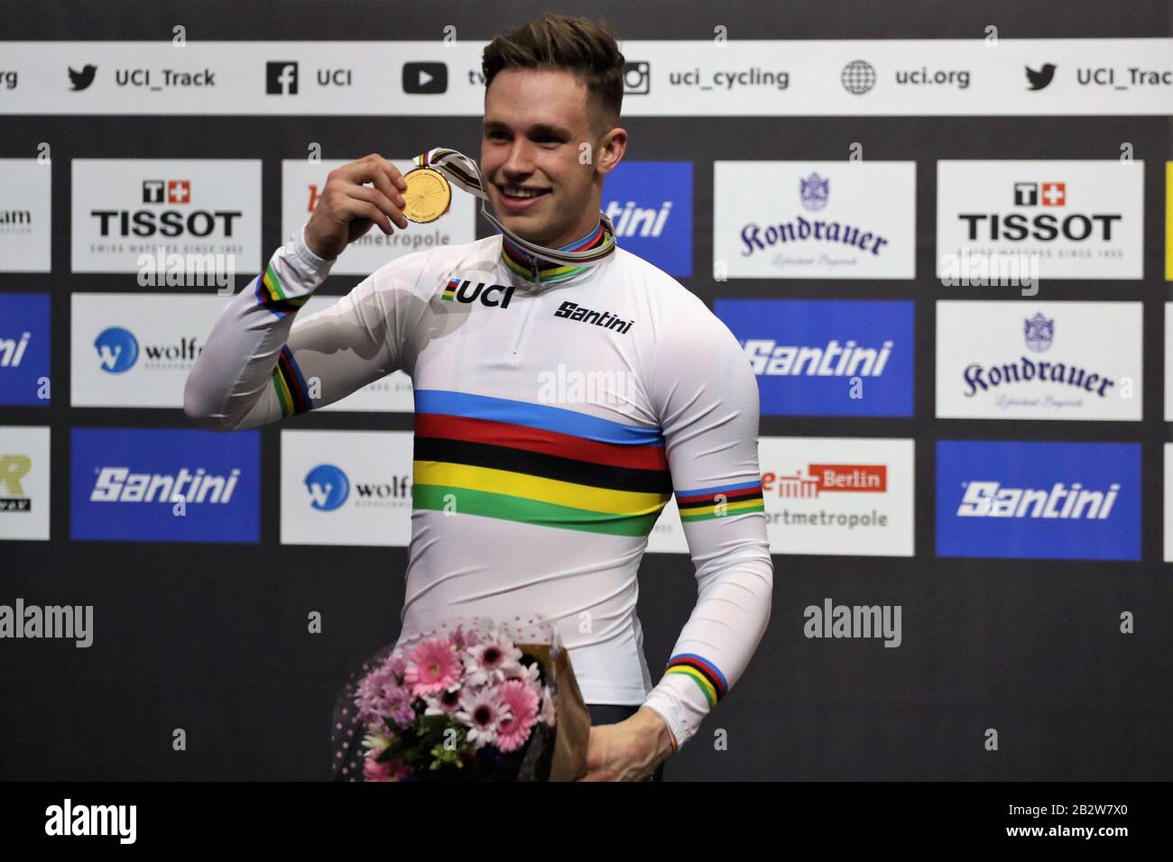 Harrie Lavreysen of Nederlandt Men's Keirin - Podium during the 2020 UCI  Track Cycling World Championships Presented