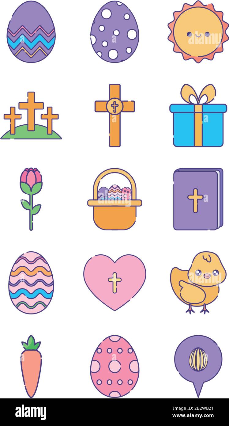 Happy easter flat style icon set design, Spring decoration holiday ...