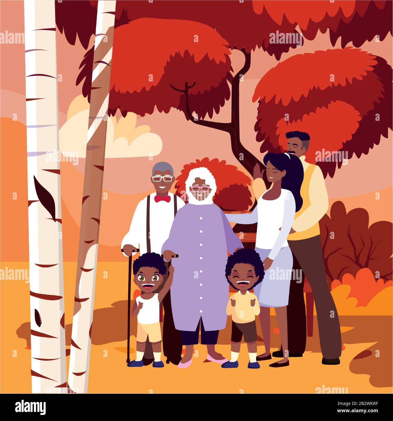 big family walking in the park together vector illustration design ...