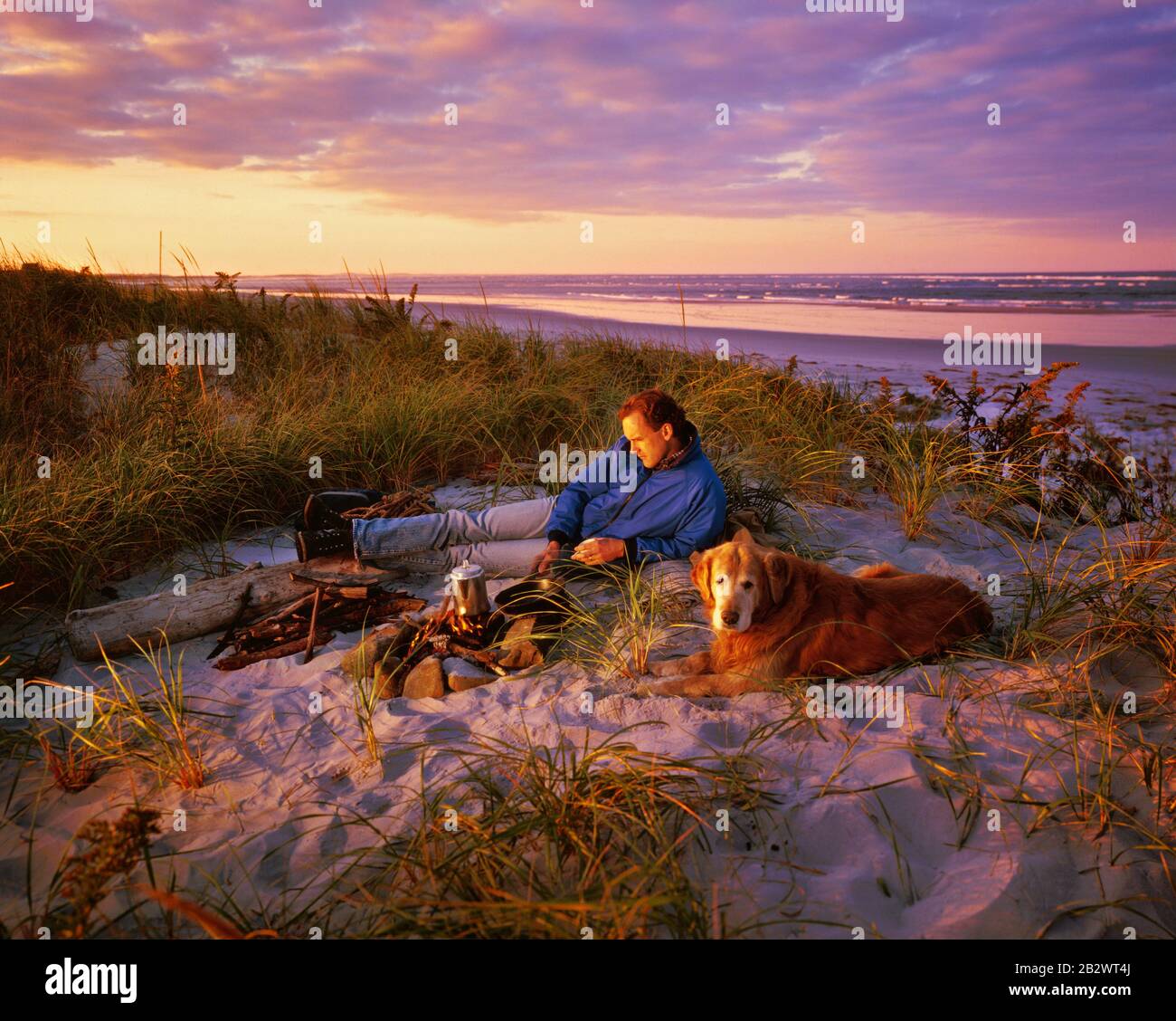 Sam Osborne camping in Annisquam, Massachusetts USA Stock Photo