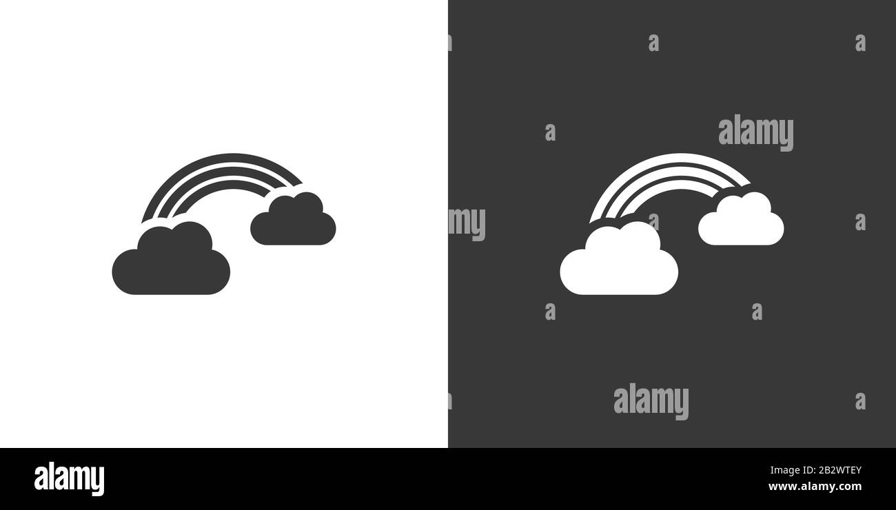 Rainbow and clouds. Isolated icon on black and white background ...