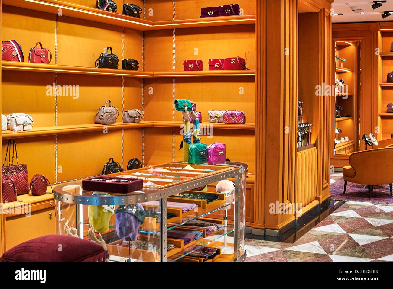 DUBAI, UAE CIRCA JANUARY 2019 interior shot of Gucci store in Dubai
