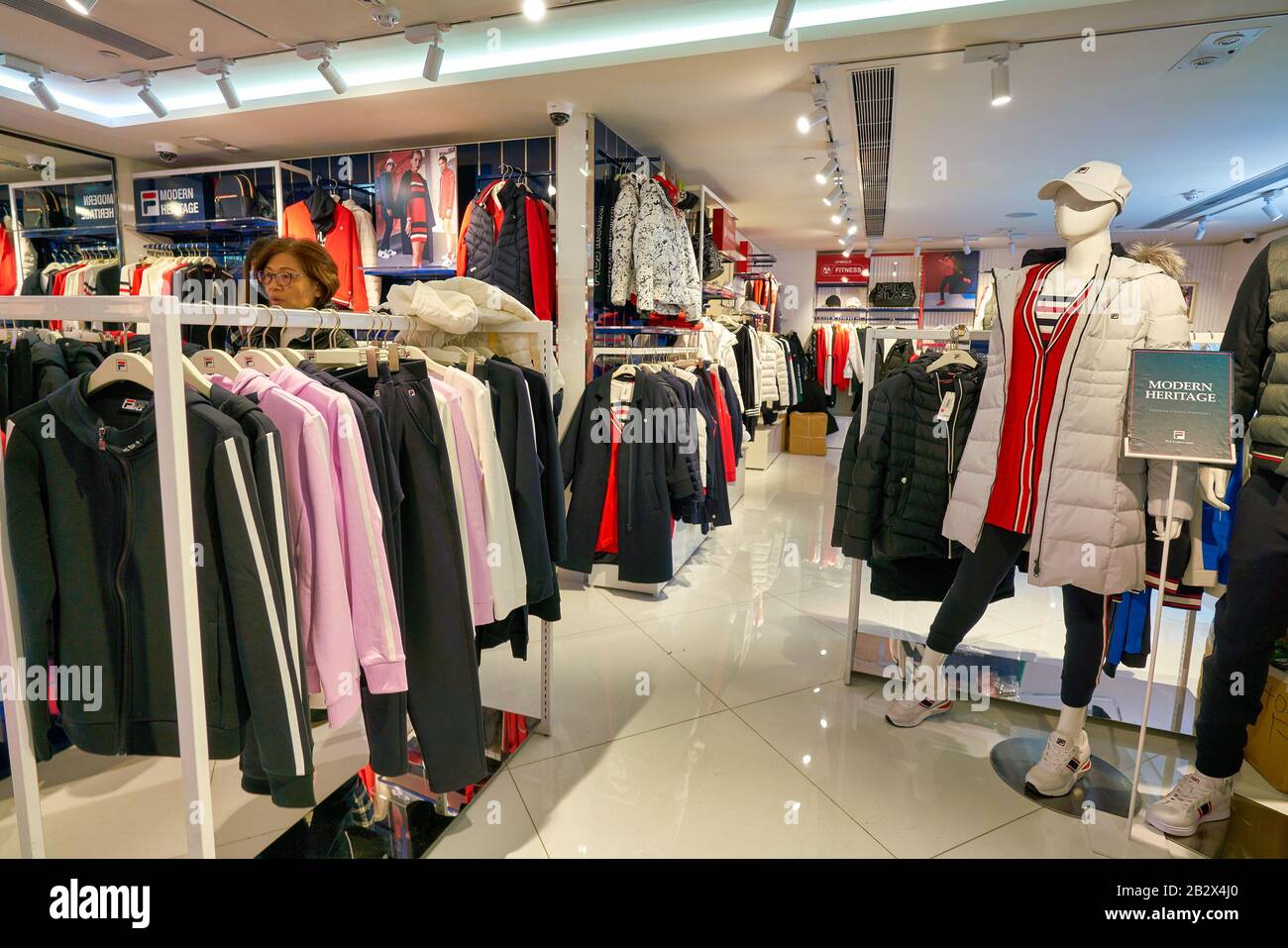 HONG KONG, CHINA - JANUARY 23, 2019: clothes on display at Fila store in  New Town Plaza. New Town Plaza is a shopping mall in the town centre of Sha  T Stock Photo - Alamy