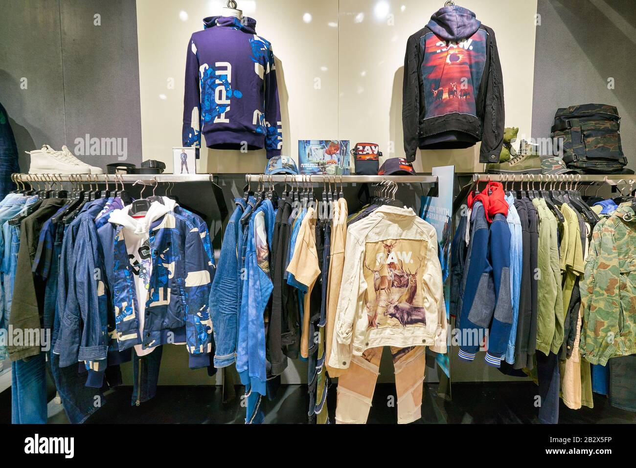 HONG KONG, CHINA - JANUARY 23, 2019: clothes on display at G-Star RAW store  in New Town Plaza. New Town Plaza is a shopping mall in the town centre of  Stock Photo - Alamy