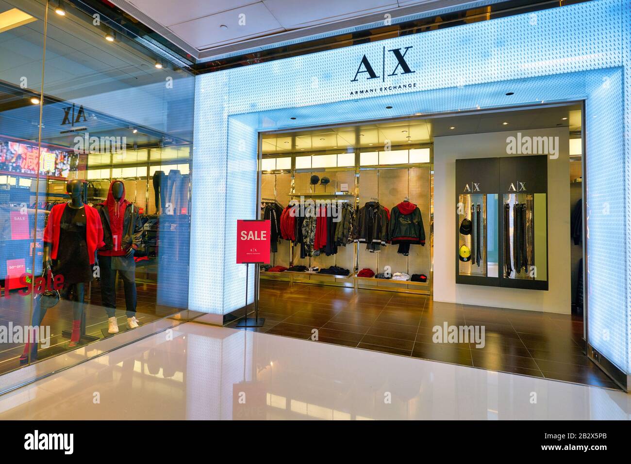HONG KONG, CHINA - JANUARY 23, 2019: entrance to Armani Exchange store in  New Town Plaza. New Town Plaza is a shopping mall in the town centre of Sha  Stock Photo - Alamy