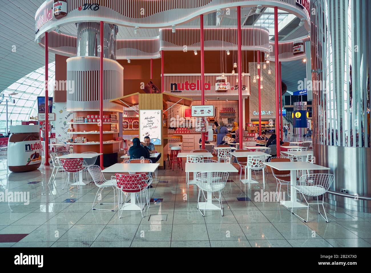 DUBAI, UAE CIRCA JANUARY 2019 Nutella Cafe in Dubai International Airport. Nutella is a brand