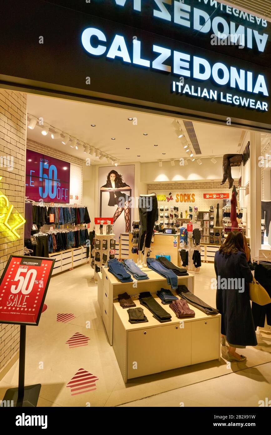 HONG KONG, CHINA - JANUARY 23, 2019: clothes on display in Calzedonia store  at New Town Plaza shopping mall in Sha Tin Stock Photo - Alamy