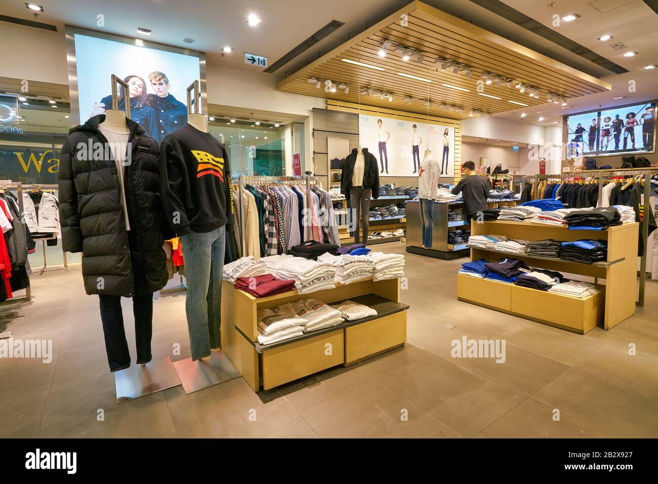 HONG KONG, CHINA - JANUARY 23, 2019: clothes on display at Calvin Klein  Jeans store in New Town Plaza. New Town Plaza is a shopping mall in the  town c Stock Photo - Alamy