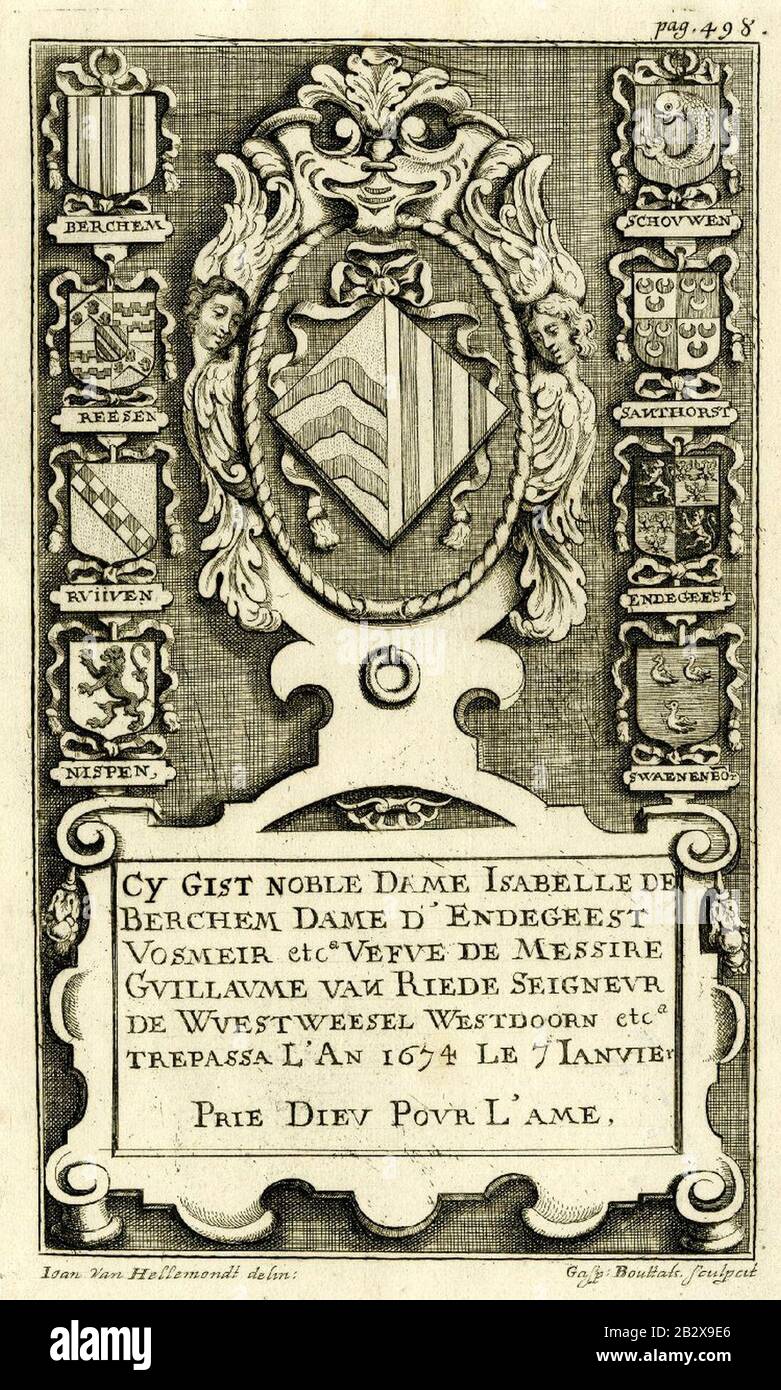 Gaspar Bouttats, Jan van Helmont - Coat of arms in an oval flanked by angels. Stock Photo