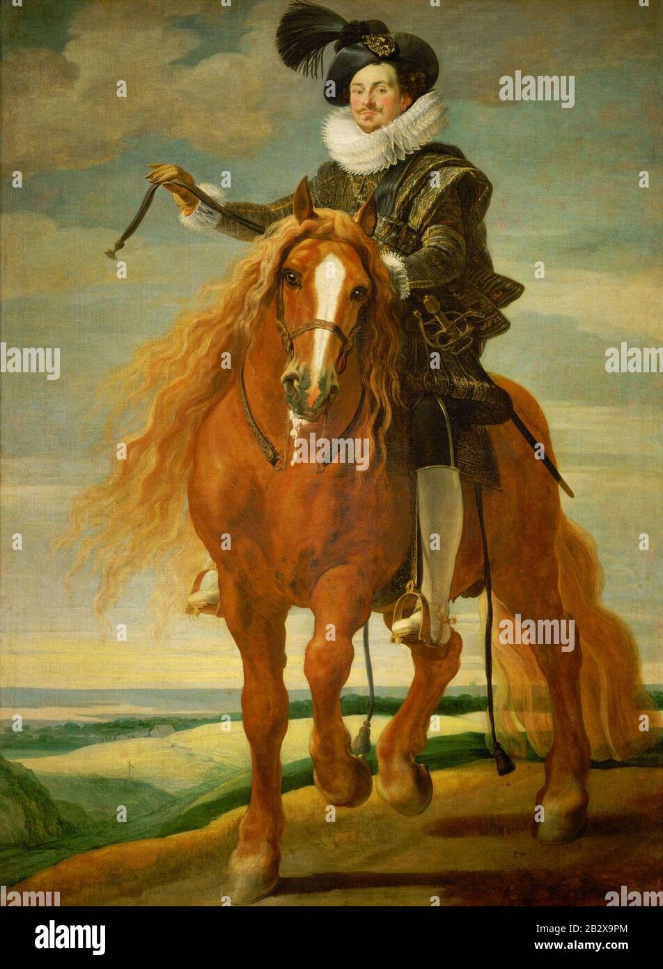 Gaspar de Crayer - Equestrian portrait of Don Diego Messia Felipe de Guzmán, Marques de Léganes. Stock Photo