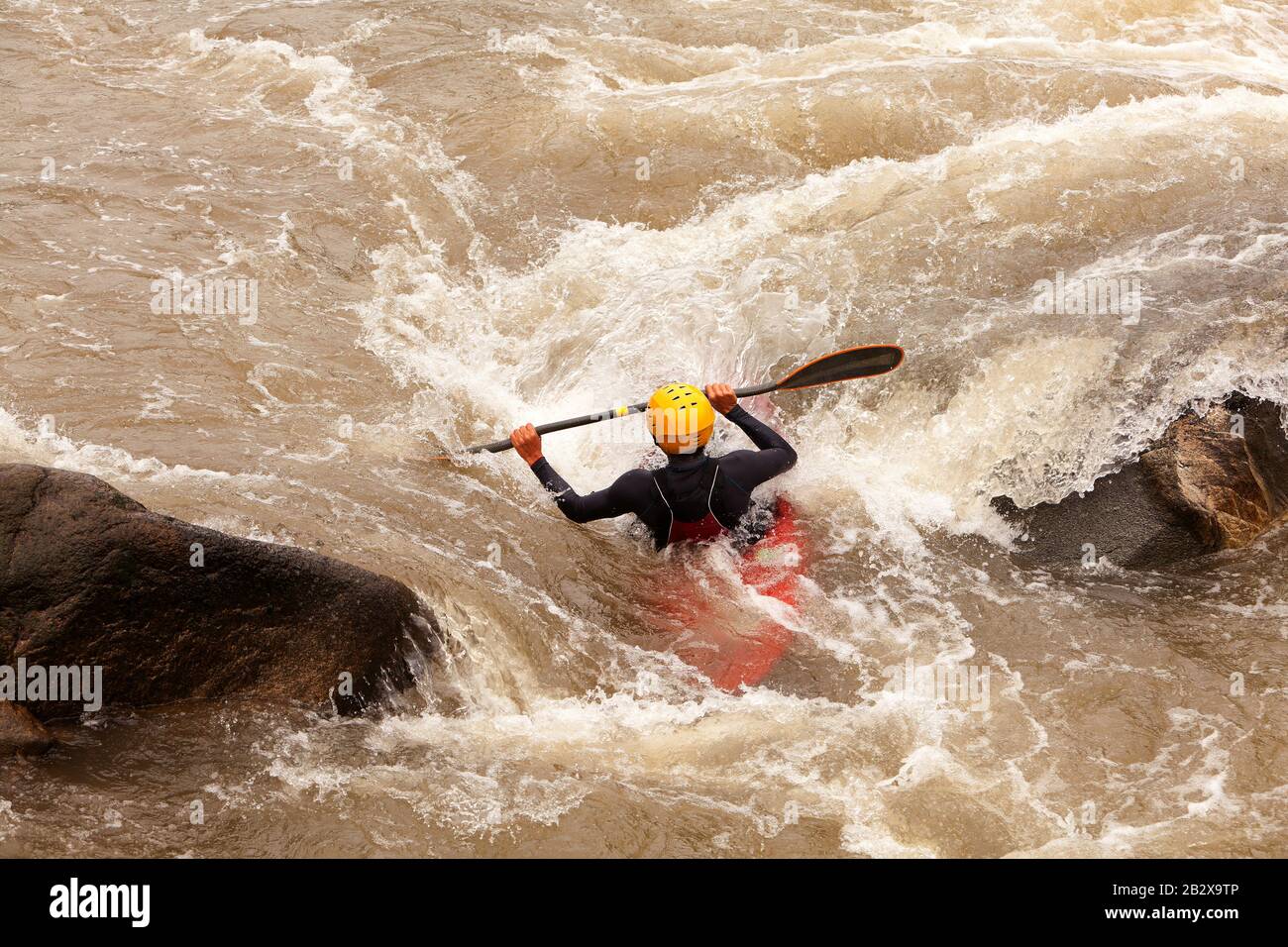 An Active Kayaker On The Rough Water Stock Photo
