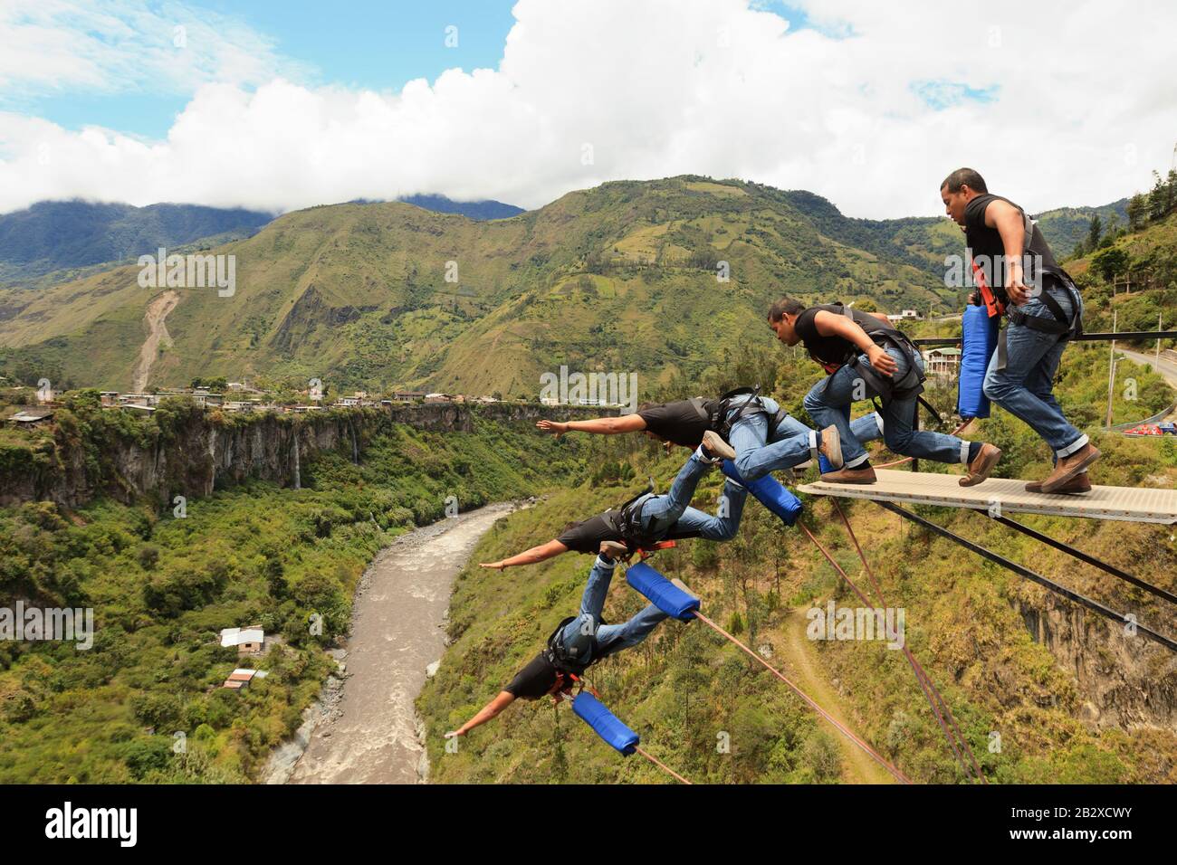 Bungee Jumping Sequence In Banos De Agua Santa Ecuador San Francisco Bridge Stock Photo