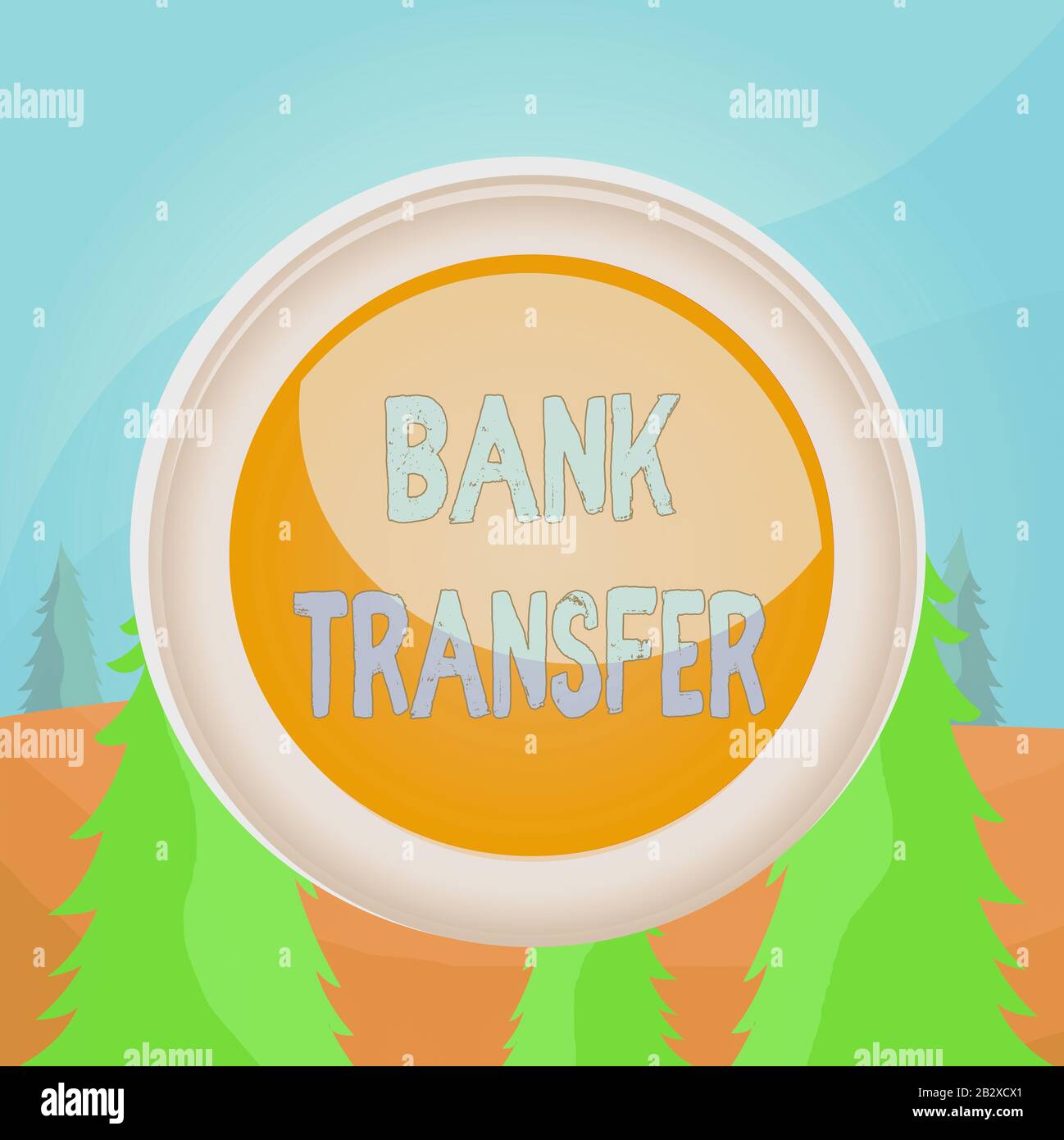 Word writing text Bank Transfer. Business photo showcasing when the money is sent from one bank account to another Circle button colored sphere switch Stock Photo