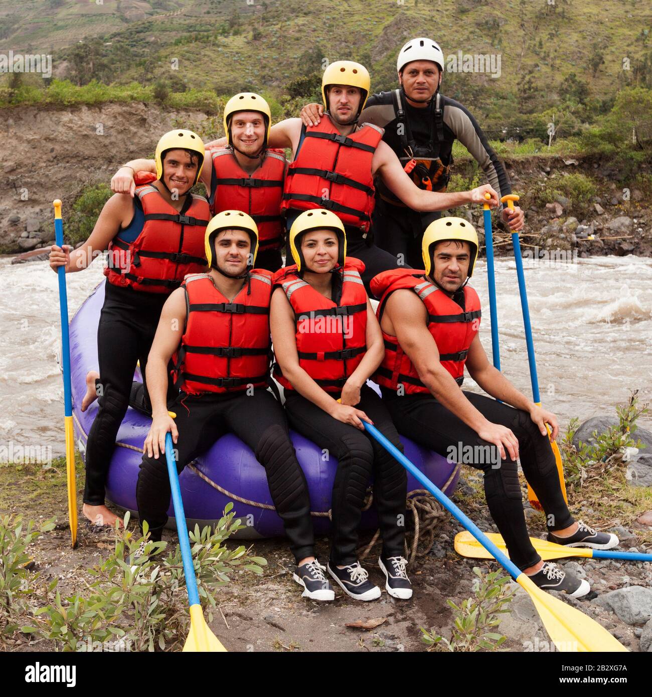 Large Partnership Of Young People Ready Towards Go Rafting Stock Photo ...