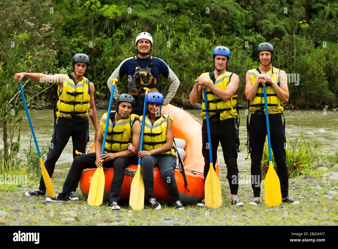 Large Crowd Of Teen People Ready To Go Rafting Stock Photo