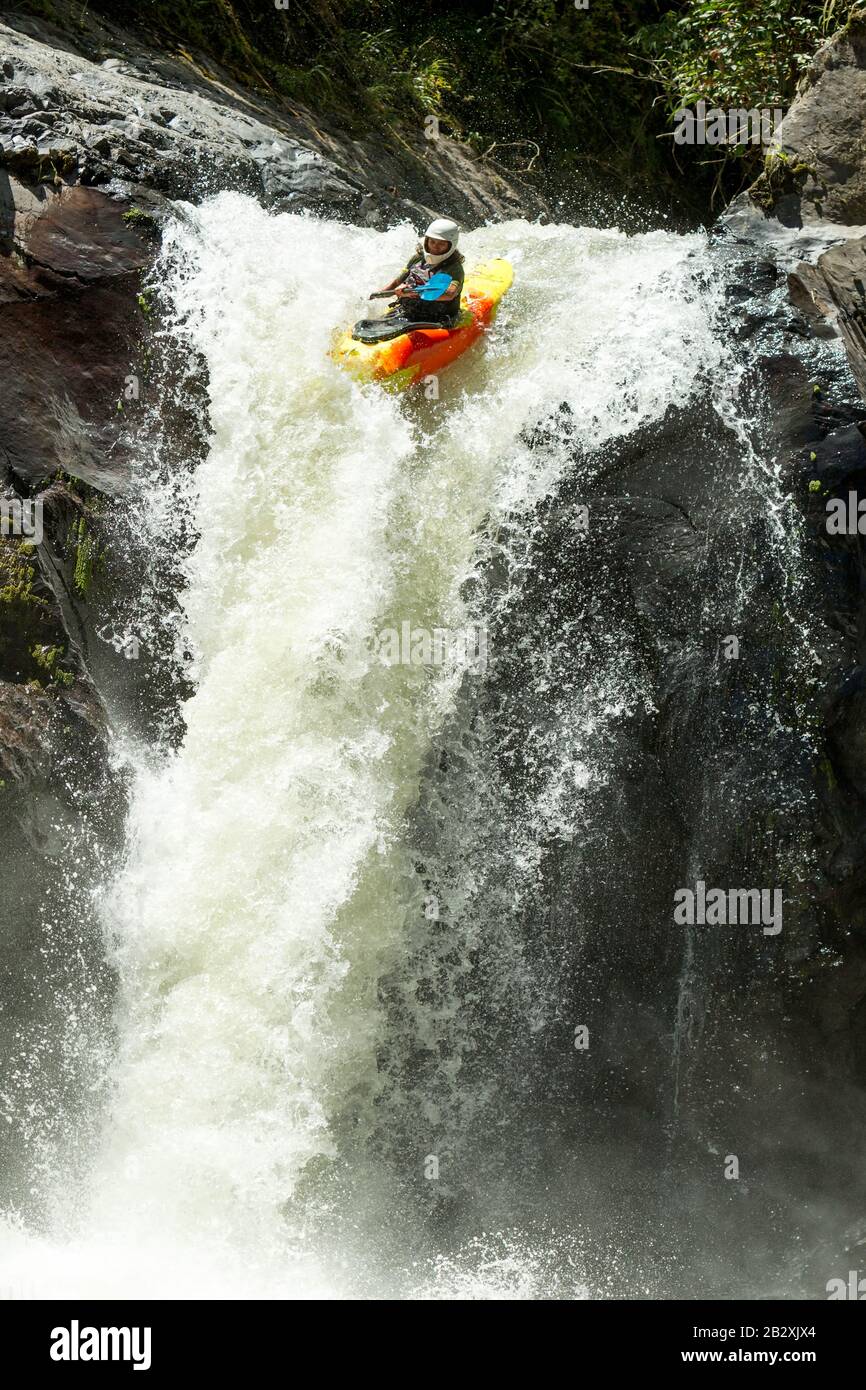 Waterfall Kayak Jump Sangay National Park Ecuador Stock Photo