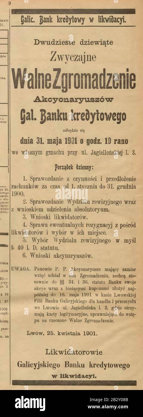 Gazeta Lwowska. - 1 maja 1901. - № 99. - S. 9 (01). Stock Photo