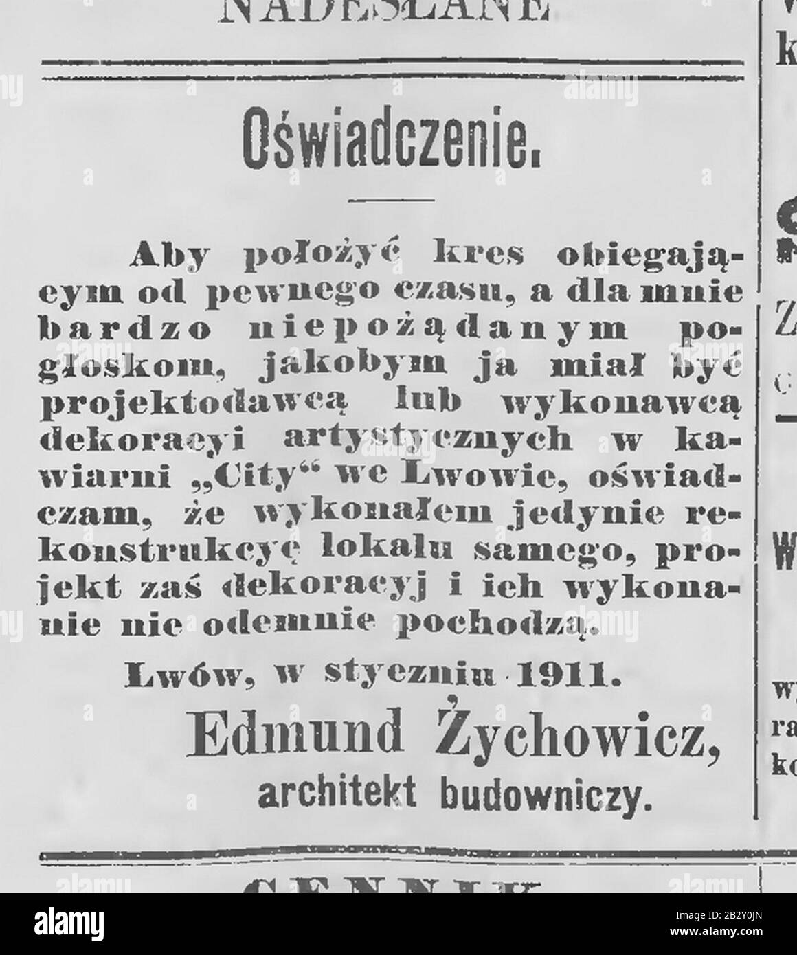 Gazeta Lwowska. 27 stycznia 1911. № 21. S. 7. Stock Photo