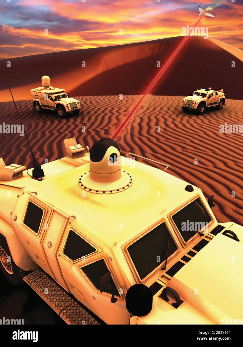 GBADs combating hostile UAVs in the desert. Stock Photo