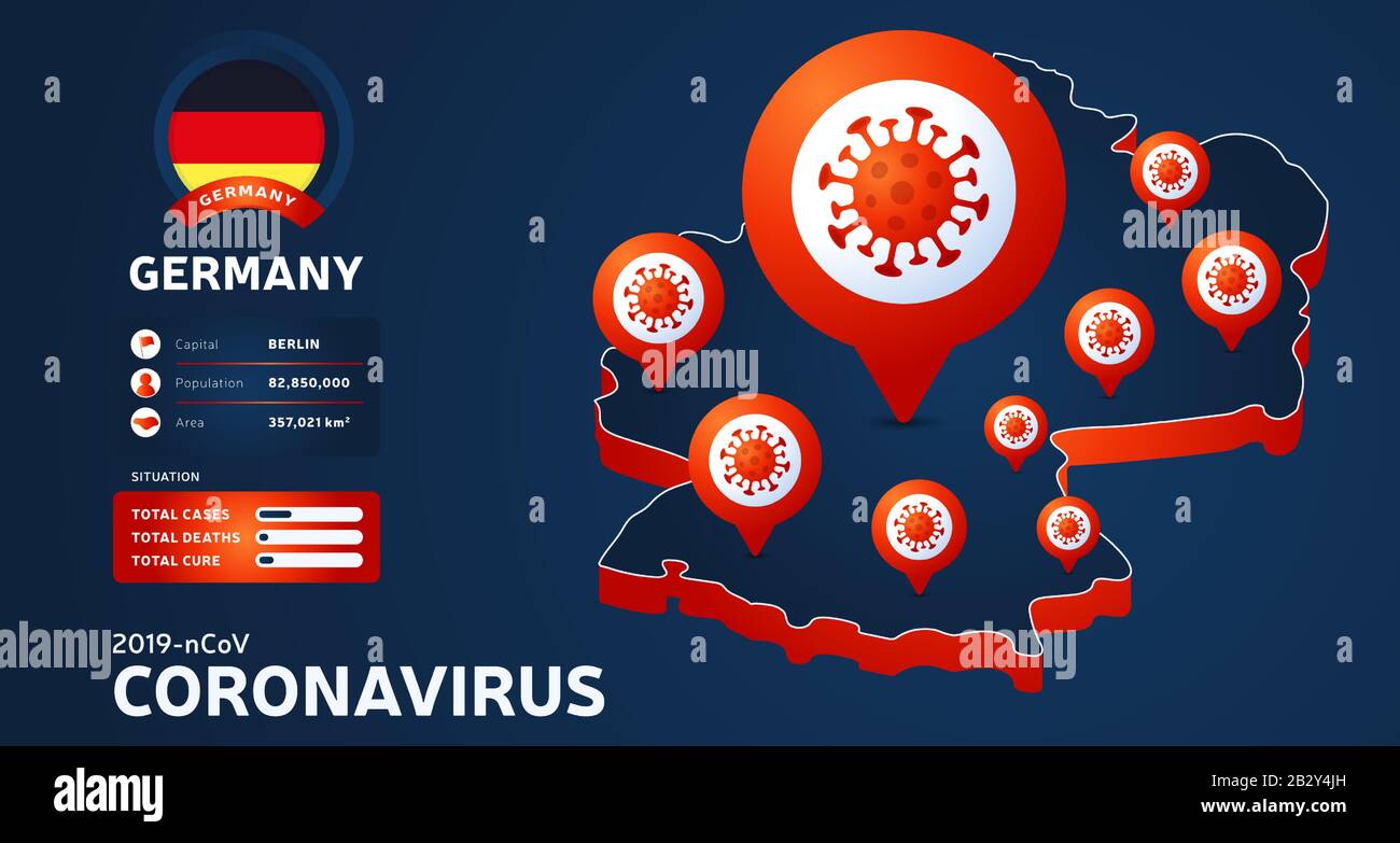 Isometric map of Germany with highlighted country vector illustration on dark background. coronavirus statistics. 2019-nCoV Dangerous chinese ncov cor Stock Vector