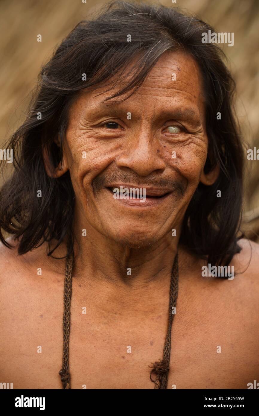 Huaorani Male Portrait Waorani Reserve Yasuni National Park Ecuador Stock Photo