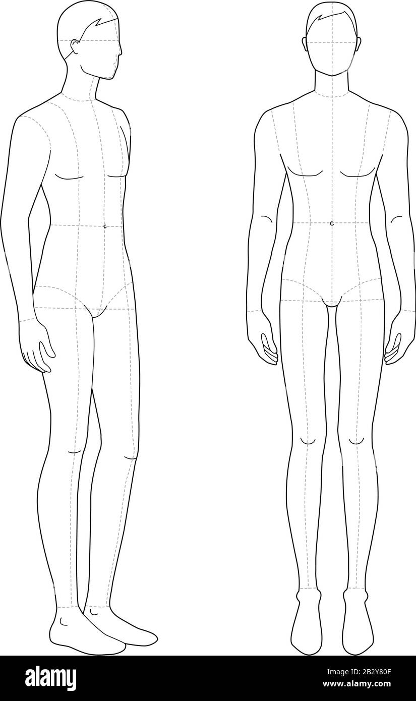 Fashion template of standing men. 9 head size for technical drawing ...