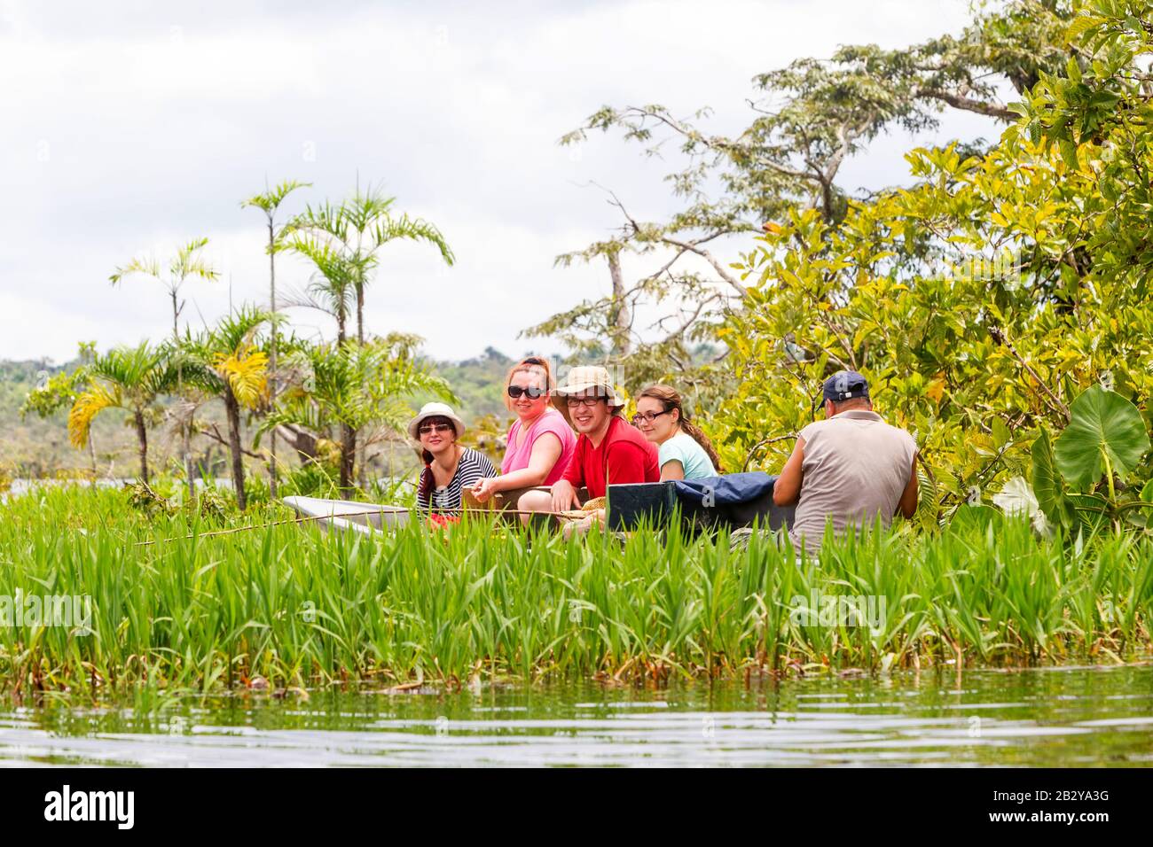 Pioneer Hunting Legendary Piranhas Fish In Ecuadorian Amazonian Primary Forest Stock Photo
