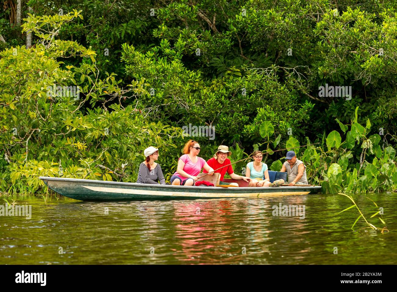 Trekker Angling Legendary Piranhas Catch In Ecuadorian Amazonian First Jungle Stock Photo