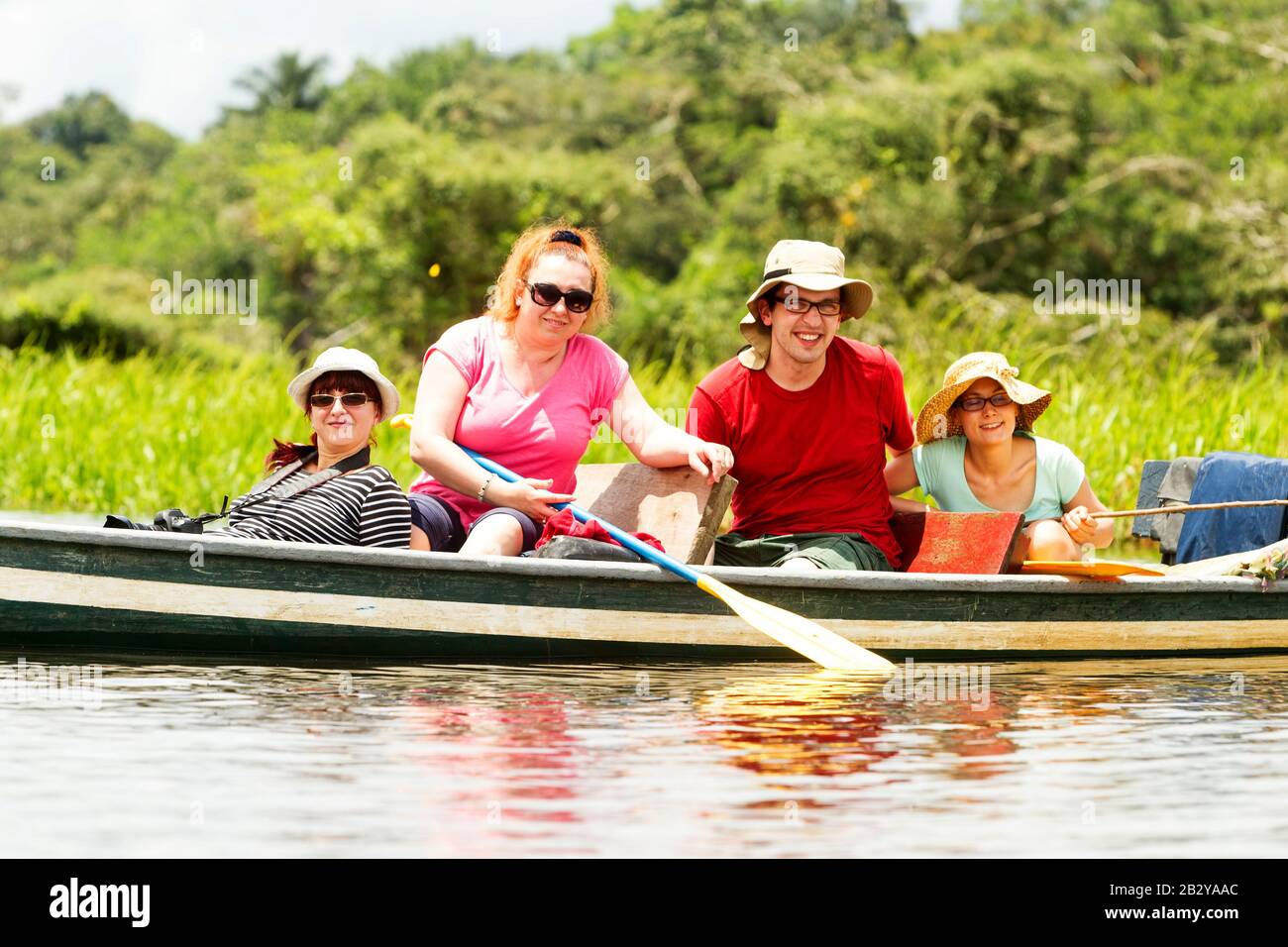 Pilgrim Angling Legendary Piranha Catch In Ecuadorian Amazonian Primary Forest Stock Photo