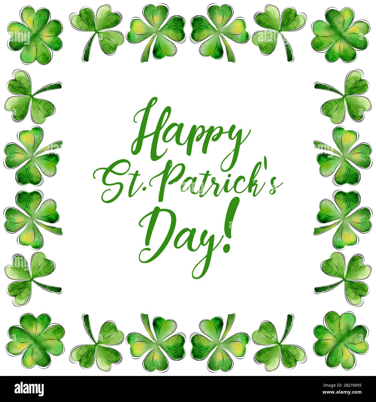 Square frame for St. Patrick's Day Holiday card with watercolor clover on  white background Stock Photo - Alamy