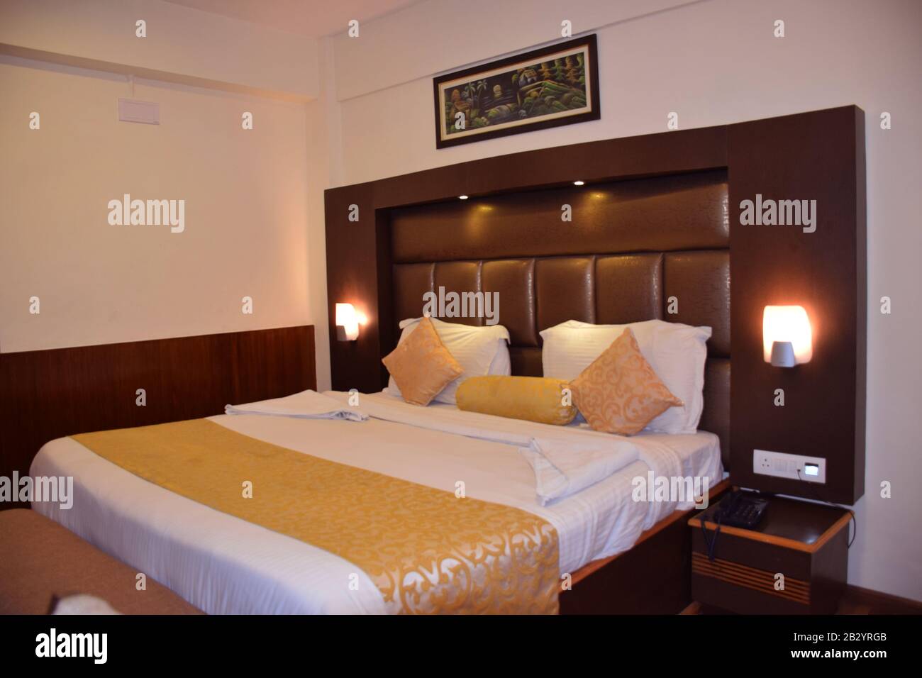 A Comfortable bedroom of a hotel Stock Photo