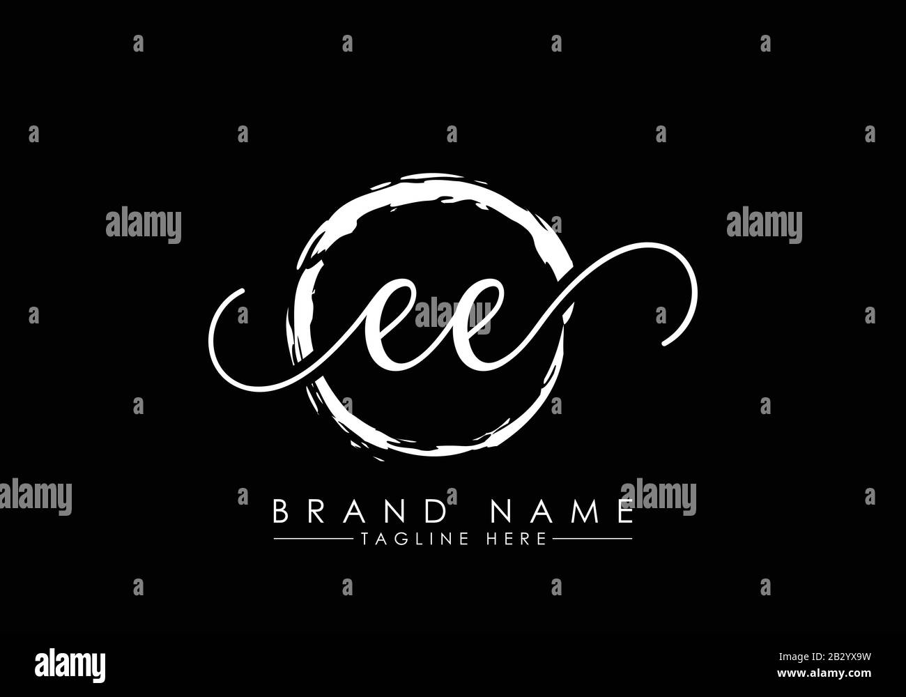 E and E Initial handwriting logo design with brush circle. handwritten ...