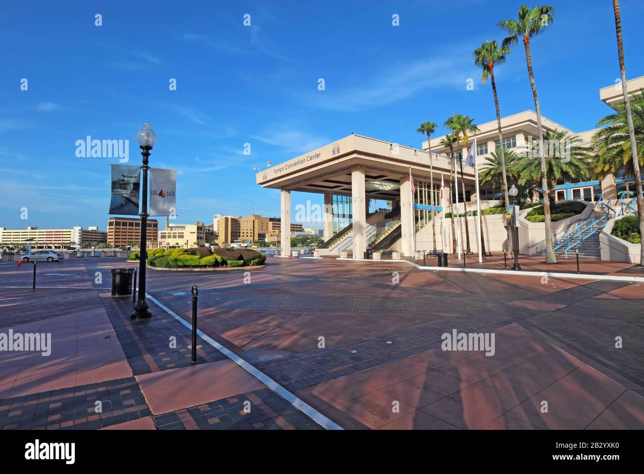 TAMPA, FLORIDA C AUGUST 1 2016: The main entrance to the Tampa Convention Center. This mid-sized facility at the mouth of the Hillsborough River Stock Photo