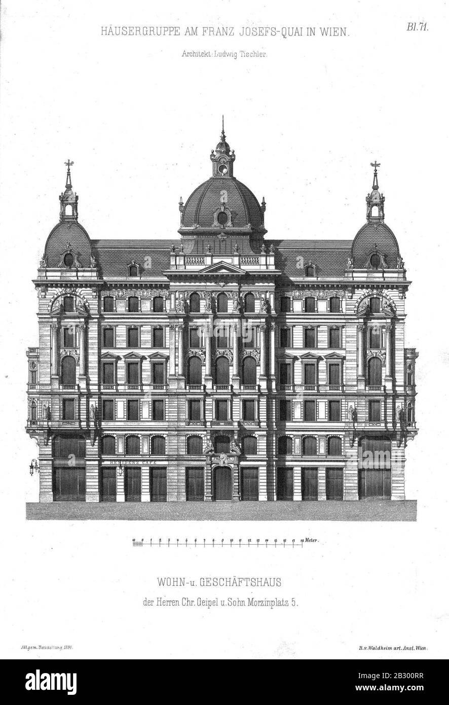 Geipel building, Franz-Josefs-Kai and Morzinplatz 5, Vienna, 1890 . Stock Photo