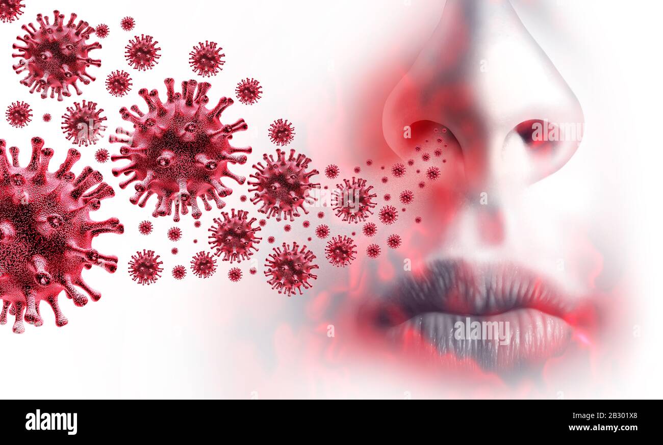 Coronavirus outbreak spreading and coronaviruses influenza spread as dangerous flu strain cases as a pandemic medical health risk concept with disease. Stock Photo