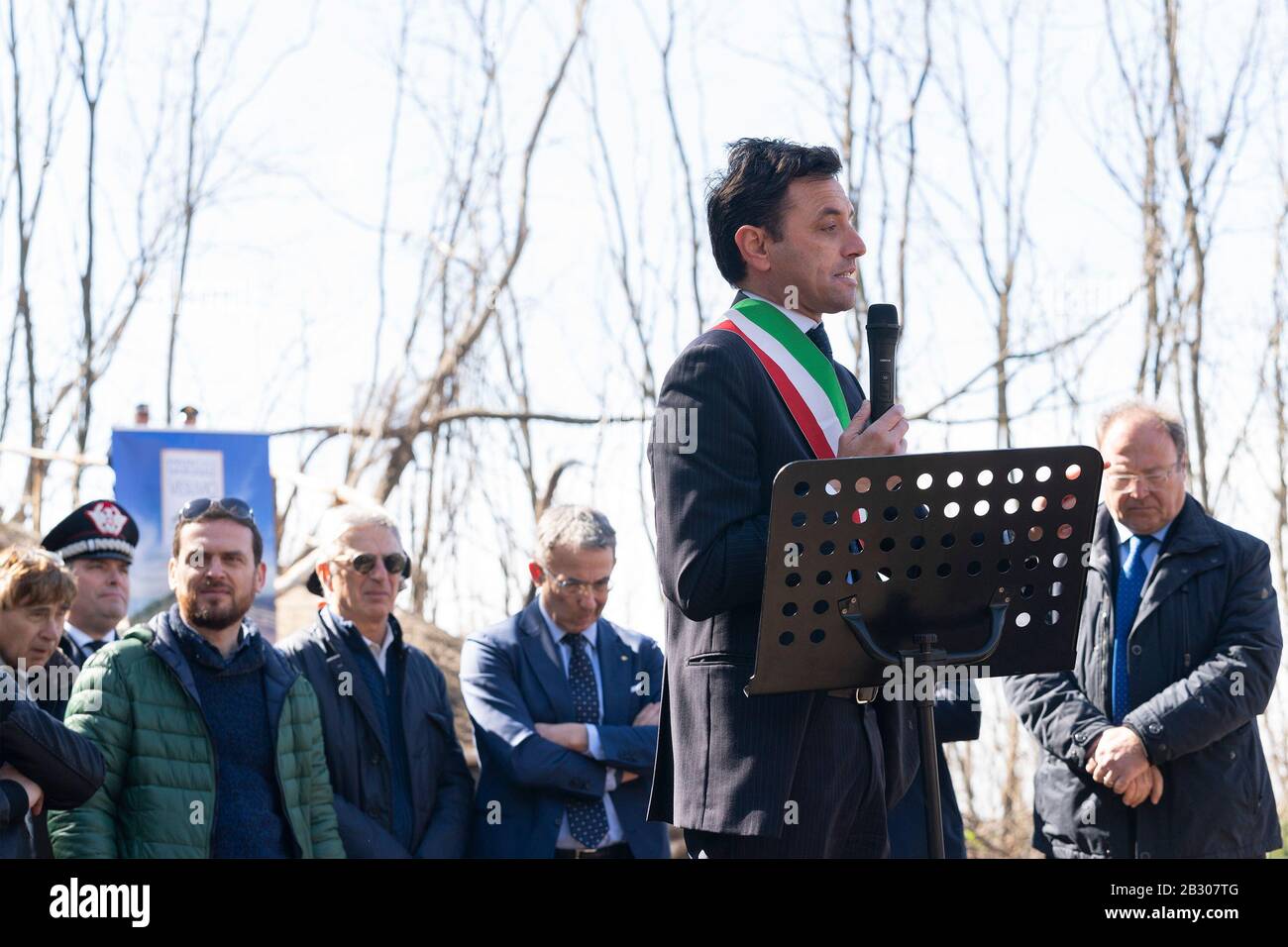 The vice President of the Vesuvius National Park, Ciro Bonajuto during the inauguration of the new trial called “The river of Lava” of the Vesuvius National Park of Naples.The Vesuvius National Park was officially founded on 5th June 1995 to preserve animal and plant species. Situated in Herculaneum (Naples), the park is rich in natural resources, history of volcanology, breath-taking landscapes, age-old cultivations and traditions that make the Vesuvius area one of the most fascinating and most visited places in the world. Stock Photo