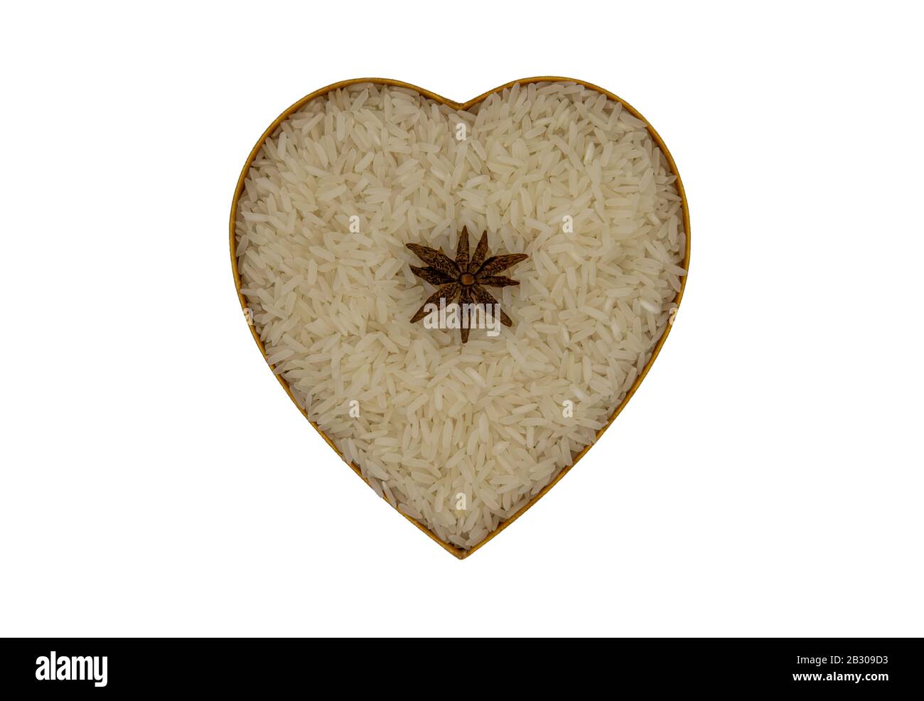 Rice in a heart box shape isolated, a chinese star anise put on at the  middle of box with white background. Middle of heart Easy replace backdrop,  V Stock Photo - Alamy