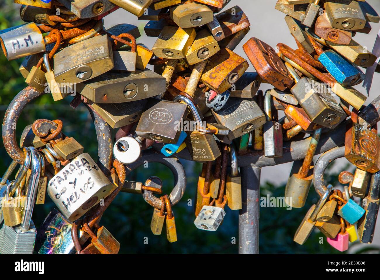 Love locks on the Ponte Vecchio in Florence Italy Stock Photo
